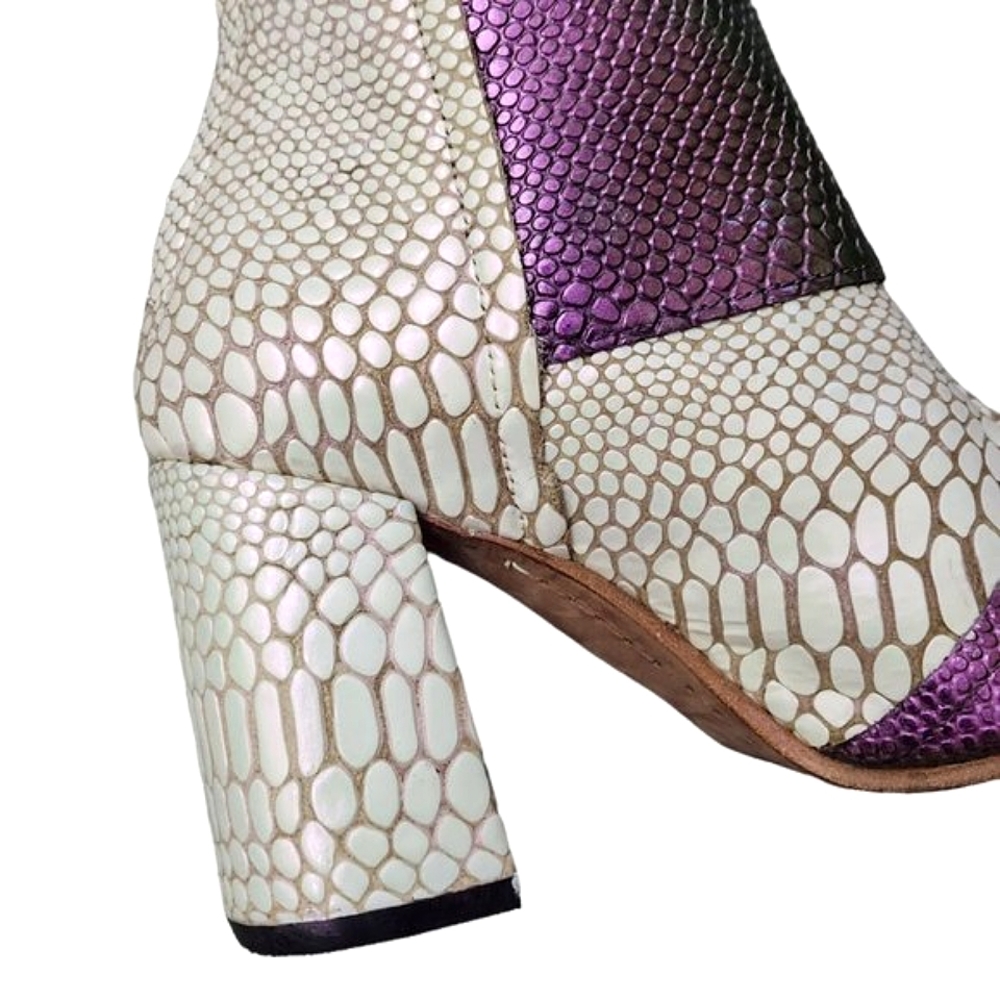 FREEBIRD BY STEVEN JOEY WHITE PEARL HOLOGRAM IRIDESCENT SNAKE CUSTOM BOOTIES - Picture 10 of 16